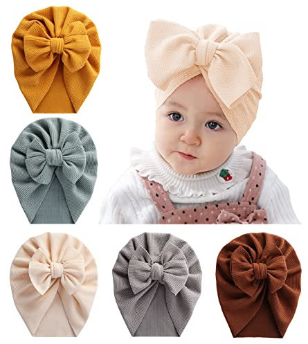 Happy Cherry 5 Stück Mädchen Junge Turban Hüte mit Schleife Haarband Säuglinge Brötchen Knoten Stirnband Beanie Baby Mütze für 0-3 Jahren