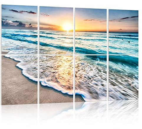 YPY Art Acoustic Panels Self Adhesive: Beach Wall Art Sound Proof Panel Decorative Acoustic Panels Acoustical Treatment for Recording Studio 8 Pack 48x32 Inches