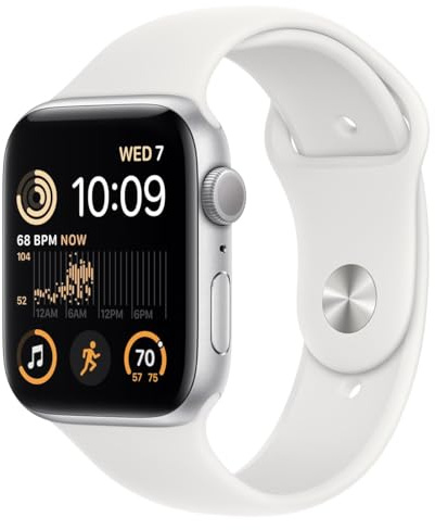 Apple Watch SE (2ᵉ Génération) (GPS, 44mm) Boîtier en Aluminium argent avec Bracelet Sport Blanc - Regular (Reconditionné)