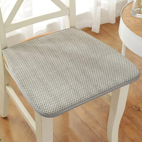Reine Farbe Stuhlkissen Sitzkissen mit Haltebändern, Cord Sitzauflage für Innen, Anti-Rutsch, Keine Füllung, D Form Dicke 1cm,Grau,40x38cm
