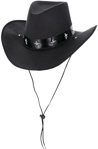 Smiffys Schwarzer Western-Cowboyhut aus Kunstleder, mit Sterneband Halloween