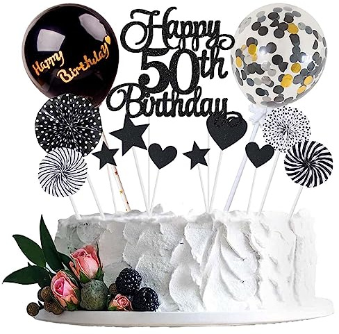 Jxuzh Cake Decoration 50th Birthday Black Cake Topper Cake Topper 50th Cake Decoration Birthday Happy 50th Birthday Cake Decoration 50th Birthday Men Cake Decoration 50th Birthday Woman 50th Birthday