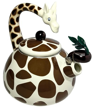 Trenton Gifts Giraffe Design Whistling Tea Kettle - Enamel on Steel Teakettle for Stove Top - Cute Kitchen Accessories - 2.1 Quart