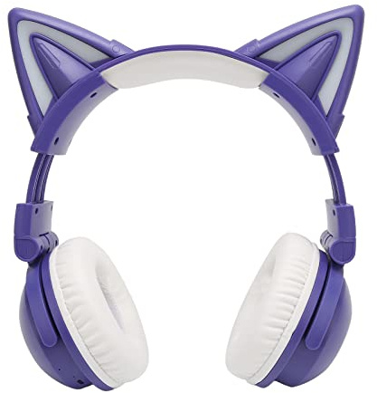 Casque Bluetooth sans Fil pour Enfants, Oreillette Stéréo avec Oreilles de Chat et LED, Micro intégré, Pliable, Violet, pour Garçons et Filles