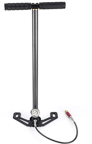Pompe à Air Manuelle Haute Pression 6000Psi,Acier Tungstène 3 Étages Pliable pour Vélo PCP | Corps en inox revêtu tungstène antirouille, Séparateur -eau intégré, Manomètre précis avec valve de purge, Pédale r