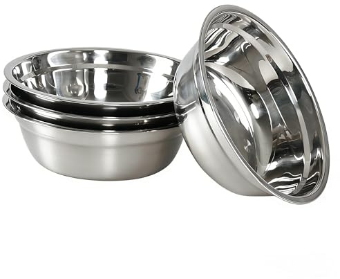 Xyskin Mixing Bowl Set of 4 Stainless Steel Mixing Bowls (24cm), Mirror Polished, Durable and Lightweight, Nesting Metal Mixing Bowls for Baking, Cooking & Food Prep, Silver