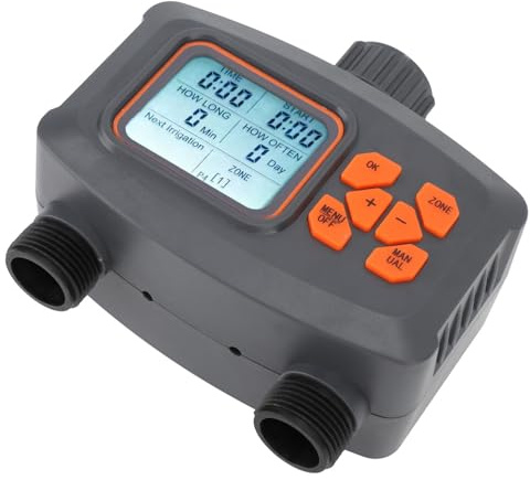 Temporizzatore per Irrigazione a Doppia Uscita, Timer per Irrigatore a Due Zone con Sensore Pioggia, Adattatore da G3/4 Maschio a G1/2 Femmina per Prato, Giardino