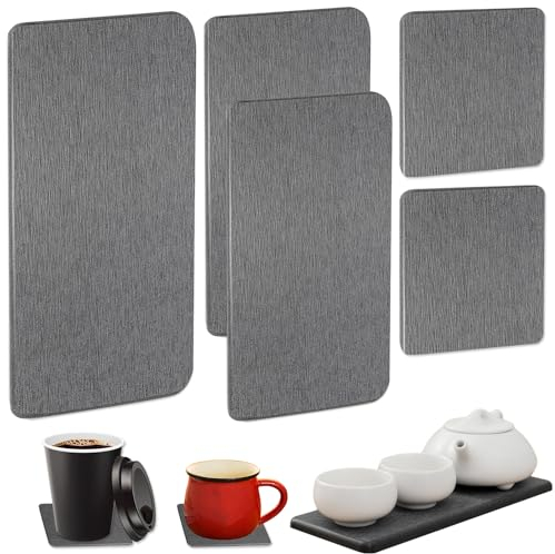 EXIN DEHCEN 5 Pièces Plateau en Pierre Absorbant l'eau pour Évier, Porte Savon Diatomite Porte Savon, sous-Verres en Diatomite Absorbant l'eau Décomposition des Odeurs pour Salle De Bain, Gris