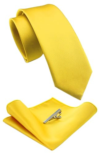 JEMYGINS Schmale Herren Krawatte und Einstecktuch krawattenklammer Set 6cm