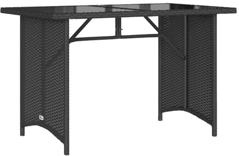 vidaXL Gartentisch mit Glasplatte, Esstisch mit Stahlrahmen, Beistelltisch für Terrasse Garten, Tisch Gartenmöbel, Schwarz Poly Rattan