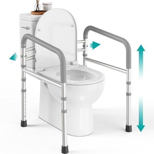 PELEGON Toilet Safety Rails (350 lb) - Adjustable Toilet Safety Frame & Rails, Toilet Safety Rail for Elderly Adults, Toilet Handles for Seniors, Toilet Bars for Elderly, Disabled & Handicap - Grey
