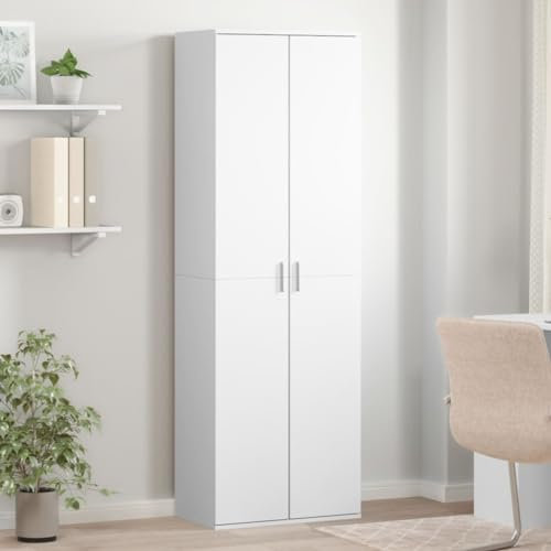 Keyroto Besenschrank, platzsparend, Schrank mit 2 Türen, Mehrzweckschrank aus Holz, mehrschichtig, weiß, 60 x 35 x 180 cm
