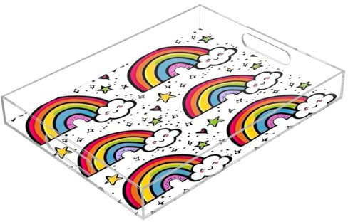 JUMBEAR Plateau de service en acrylique arc-en-ciel de dessin animé – Plateaux transparents pour service alimentaire, restauration, fêtes, mariages, anniversaires – Plateaux à sandwich et buffets