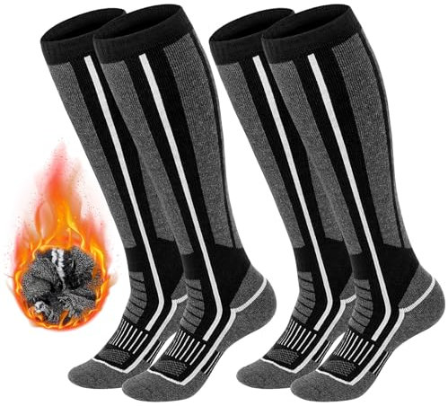 NEWIROVE 2 Paires Chaussettes De Ski Homme Femme Hautes Respirantes Thermiques Hiver Chaudes Laine Merinos Pour Randonnée, Cyclisme, EU 43-47