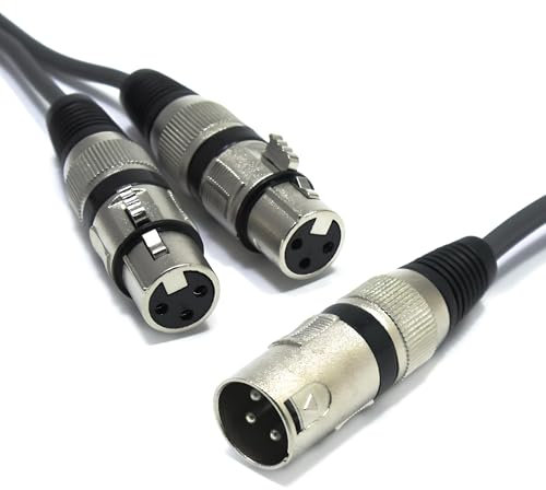 VITALCO XLR Splitter 1.5m Audio Adapter Stecker auf 2x XLR Buchse 3 Polig Splitterkabel Y-Kabel Vertailer Männlich auf Dual Weiblich