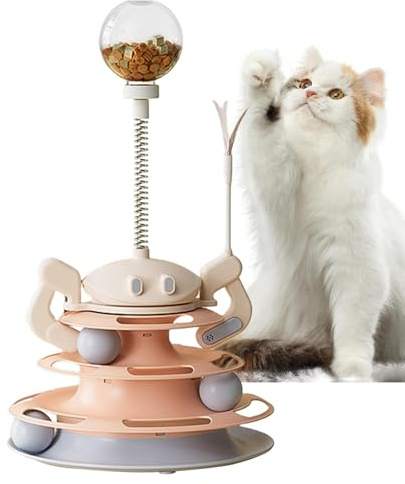 Katzenspielzeug mit Kugelbahn | Interaktives Katzenspielzeug mit Feder | Lustiges Kätzchen, lustige Übung Puzzle, stabile Übung Kätzchen Spielzeug für Zuhause, Katze