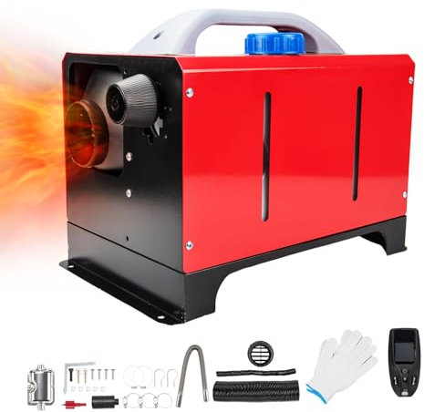HALOYWB 5KW 12V Diesel Air Heater Portable Parking Heater Diesel Quiet Heating w/Silencer All-in-one Single Hole w/Remote Control LCD Display for Car RV Boat Camper Indoors Black Red - Toolbox Style