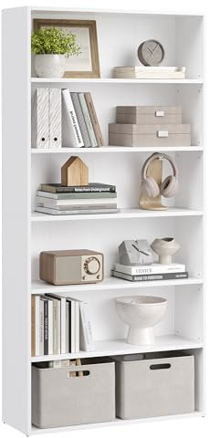 VASAGLE Collection - Bookshelf, 6-Tier Cube Bookcase, Storage Shelving Unit, Display Shelf, Open Compartments, 24 x 80 x 160.7 cm, Living Room, Home Office, Bedroom, Cloud White CUSTOS LBC412W01