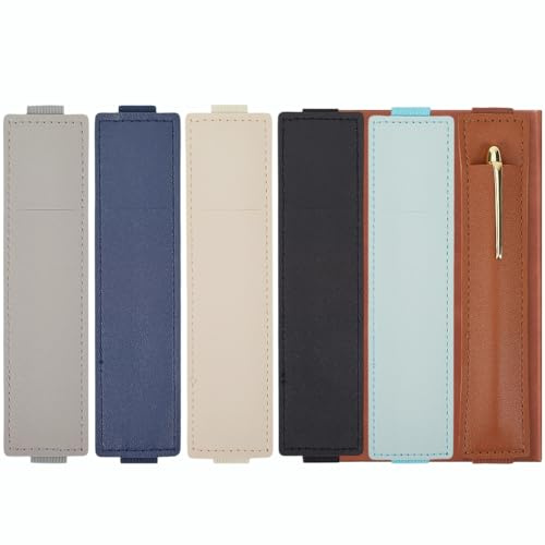 craspire 6 Stück 6 Farben Doppel Stifteetui Bleistifthülle PU Leder Braun Schwarz Beige Grau Blau Vintage Verstellbarer Bleistiftbezug Mit Gummiband Für Notizbuch Tagebuch Planer Ordner Buchzubehör