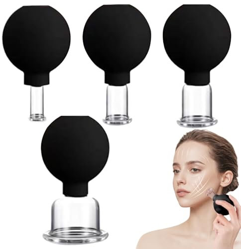 4Pcs Face Cupping Set 4 Size Face Cupping Cups Vacuum Facial Suction Cup Glass Silicone Cupping Therapy Set for Beauty Body Facial Massager Sore Muscles