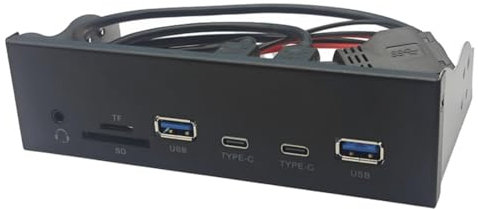 GIWFBQTR USB Front Panel for PC 2 X USB 3.2 GEN1 5Gbps + 2 X TYPE-C Hub + 3.5mm Headset+ TF/SD Slot for 5.25inch Floppy Drive Bay