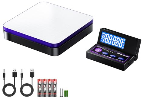 UNIWEIGH Digital paketvåg 110 pund/0,1 oz precis, trådlös brevvåg, rostfritt stål, 5 enheter, LCD, TARE, hållare, auto-off, batteri och USB-kraft, svart + lila