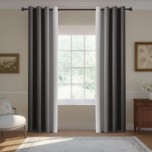 BellaHills Verdunklungsvorhänge Farbverlauf Grau Thermovorhang Wohnzimmer Gardinen Blickdicht Kälteschutz Wärmeisolierend Ösenschal Schlafzimmer H240xB132cm 2er Set