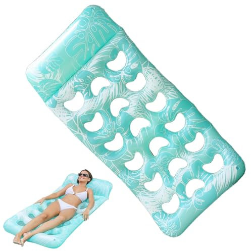 Tumbona Hinchable para Piscina, Isla Hinchable con reposacabezas Integrado, neumáticos con diseño de Hojas Tropicales para Fiestas en el jardín, Viajes y Piscina