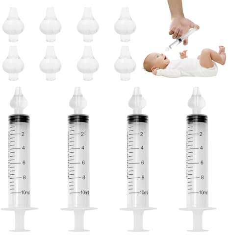 Scettar 4 Pezzi 10ml Siringa per Lavaggi Nasali Bambini e 8 Beccuccio Morbido Lavaggio Nasale Bambini，Olive Nasali Per Lavaggi Neonato, Riutilizzabile Irrigatore Nasale