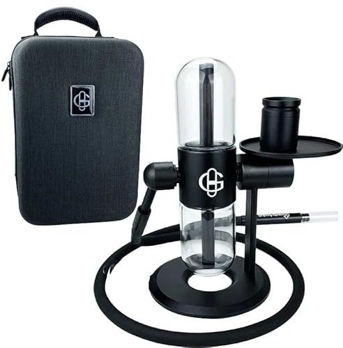 Shisha – Chicha Cachimba de Gravedad 360° de Vidrio y Aluminio – Hookah Portátil con Maletín para Fumar Hierba (NEGRO)