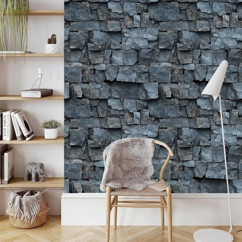 Grauer Stein Ziegel Klebefolien Abziehen Aufkleben Tapete Matt Verdicken Wasserdicht Fels Textur Selbstklebende Wandaufkleber Möbelaufkleber für Schlafzimmer Küchen Wohnzimmer Wohndeko 0.3x5 M
