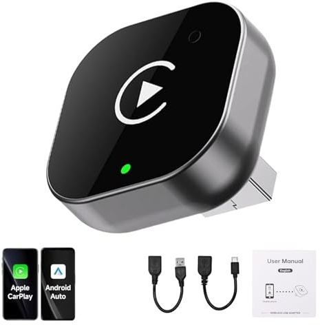 WoskjXas Mini Adaptador Carplay Android 2 en 1 Inalámbrico para iPhone/Android Plug and Play Convierte de Cableado a Inalámbrico Adaptador Car Play Compatible con iPhone iOS 10+