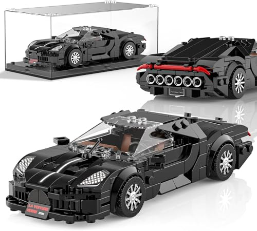 Mould King Technik Speed Champion Rennwagen Bausteine, 27096 Supersportwagen Klemmbausteine Voiture Noire Auto Mit Acryl Vitrine, Modellautos zum Sammeln für Jugendliche/Erwachsene(432 Teile) | Statisches kreatives Sportwagen-Modell, ideal als Geschenk für erwachsene Sammler ab 14 Jahren