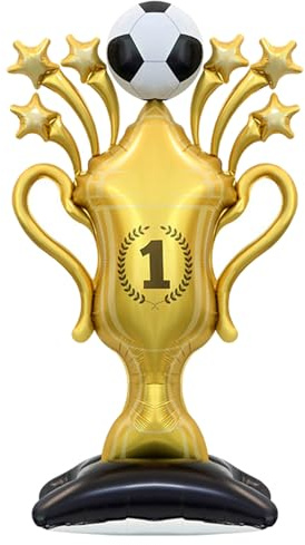 Gleemix Stehen Pokal Folienballon, XXL Trophy Luftballon Gold | Trophäenballon mit Fußball Ballon, 150x83cm, Ballon Pokal, Fussball Luftballon für Geburtstag Party, Fußballspiel Thema Party