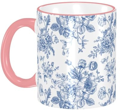 asbwuo Tasse à café florale bleu clair et blanche avec anse, tasse à thé, tasse à boire, tasses à café en céramique réutilisables, tasses à café amusantes et fantaisie, tasses, cadeaux, 11 oz