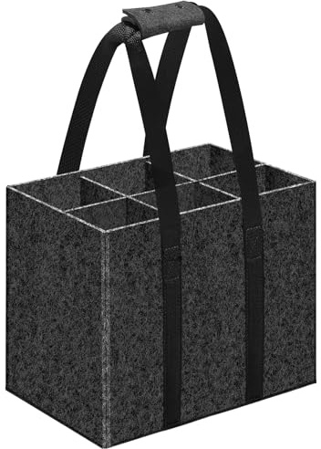 xiaoxiaozhijia Flaschenträger für 6 Flaschen,Flaschentasche Mit Fächern,Faltbar Flaschentasche Filz,Zur Aufbewahrung von Wein, Getränken und Flaschen (27x18x27 cm)