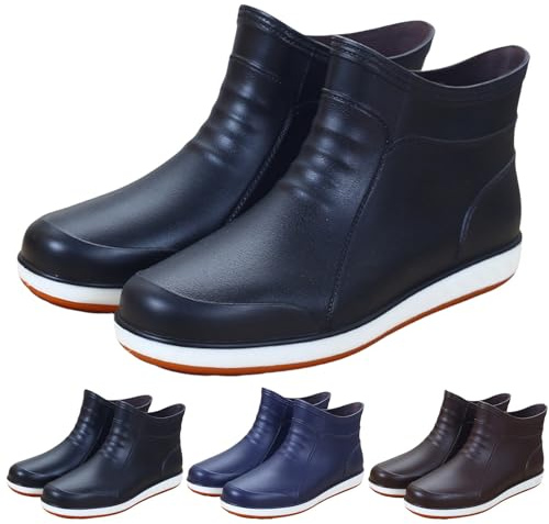Botas de lluvia para hombre, botas de goma antideslizantes para exteriores, resistentes a la abrasión, botas cortas de goma, ligeras y robustas, resistentes al agua, botas de pesca planas, para jardín