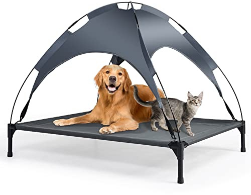 GYMAX Elevated Dog Bed with Removable Canopy, Portable Pet Cot Canopy, Cooling Raised Dogs Cats Bed for Indoor and Outdoor (XL)