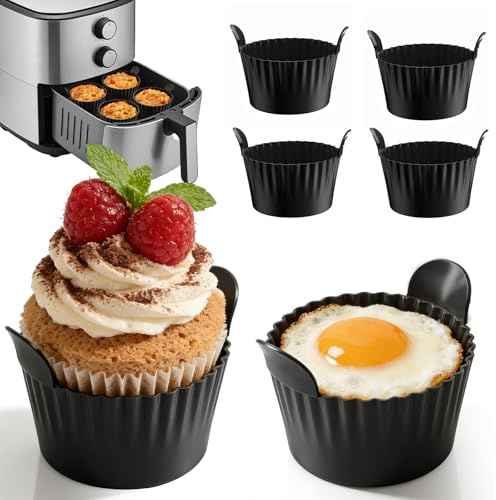 ChaneeHann Moldes Magdalenas, 9 x 5.5cm Set de 6 Moldes Air Fryer de Silicona Reutilizables, Molde Magdalenas Horno para Tartas y Huevos - Sin BPA, Compatibles con Microondas