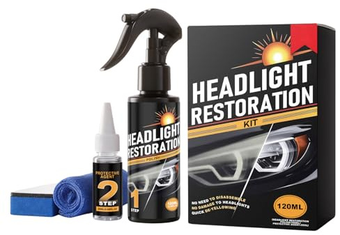 Generisch Scheinwerfer Aufbereitung Set, Auto Scheinwerfer-Reparaturset ohne Elektrowerkzeuge, Klarspray Keramikversiegelung für Zwei Fahrzeuge, Reiniger Zubehör (Black)