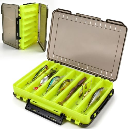 Doble Cara Caja de Pesca con 14 Compartimentos para Señuelos Caja Organizadora Pesca de 27x19x4.5cm Accesorios de Pesca y Aparejos Caja de Almacenamiento para Señuelos de Pesca Ganchos Anti Enredos