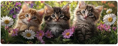 Large Mouse Mat, 30x60cmx3mm, Gaming Mouse Pad, Rubber Base, Stitched Edges, Water Resistant Easy Clean, For All Types, Extend Desktop Protection, Office Men's Gifts, Chrysanthemum Cat D1YY-599