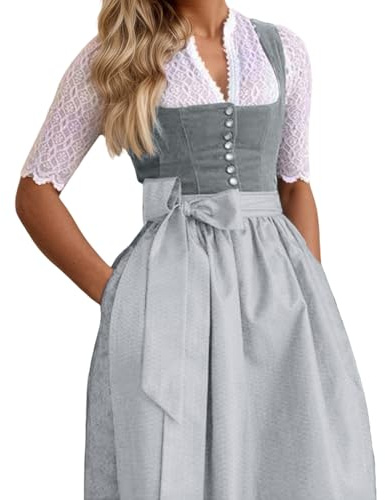 JISOUKIN Dirndl Damen Dirndelkleider Oktoberfest Damen Outfit Dirndl-Komplettsets Midi Dirndl Lang Grosse Grössen Wiesn Outfit Trachtenkleid für Volksfest