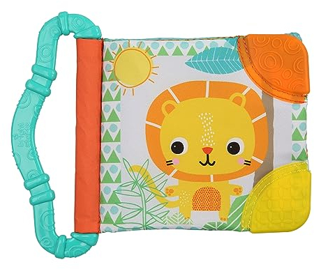 Bright Starts, Teethe & Read, Greifling zum Rasseln Stoffbuch & Tier Bilderbuch aus Stoff, Knisterbuch, Beißring zur Beruhigung des Zahnfleisches, Baby- & Kleinkindspielzeug ab 3 Monaten