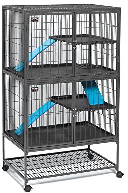 MidWest Homes for Pets Ferret Nation, gabbia doppia per piccoli animali, 4 ripiani, include padelle, mensole, rampe e coperture, per furetti e piccoli animali