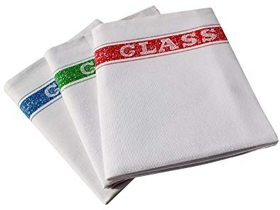 Pack of 10 Cotton Glass Cloth Tea Towel XL (50 x 70 cm) – Glass Polishing Cloth for Drying up Cloths - Colour Coded Cleaning Cloths – Catering Professional Tea Towels