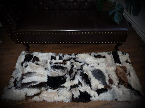 Designer Patchwork Fell LÄUFER Teppich IN Weiss - BRAUN - GRAU 160x60cm PL-252