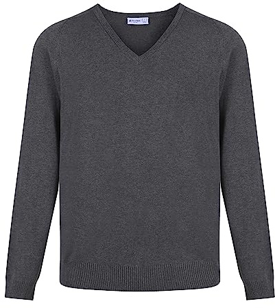 Trutex Plain V Neck Jumper 100% Cotton Unisex Girl's Boy's Kids Size Age 3-16+ Years, Men's Size XXS to 3XL | Standard Fit Long Sleeve School Jumpers (X-Large, Marl Grey)