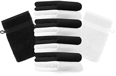 Betz 10 Stück Waschhandschuhe Premium 100% Baumwolle Waschlappen Set 16x21 cm Farbe schwarz und weiß