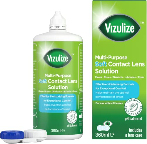 Vizulize All in One Soft Contact Lens Solution 360ml - Gentle on Soft lenses, cleans, rinses. disinfects and lubricates for optimal comfort - Lens case included